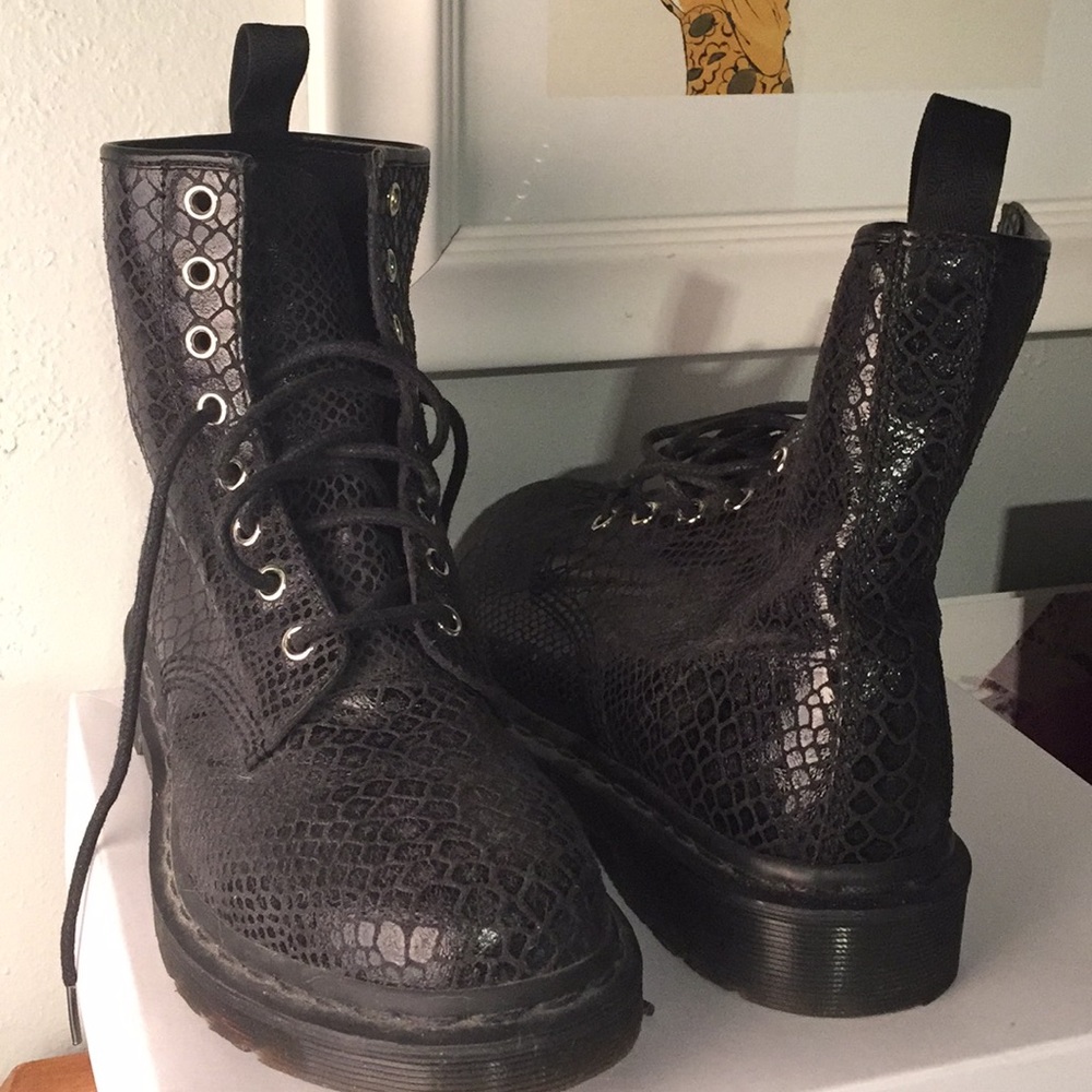 Doc Marten leather snakeskin print lace up boot